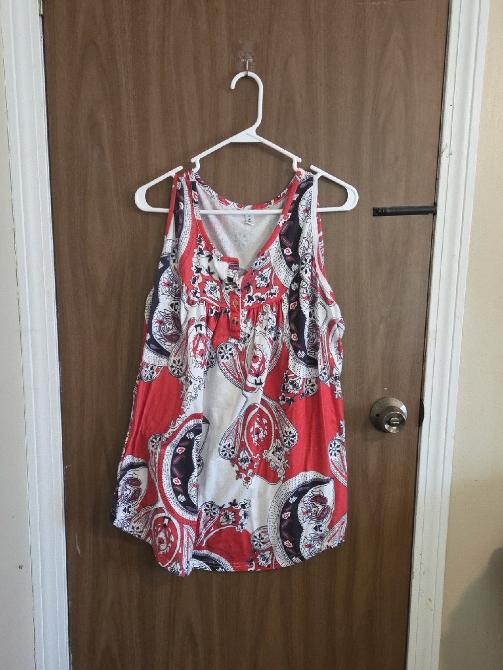 Leo Rosi Red, White & Black Paisley Sleeveless Top